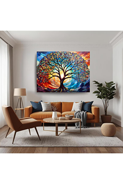 Glit Glass Vitray Desenli Hayat Ağacı Cam Tablo - 4mm Temperli Cam - Modern D...