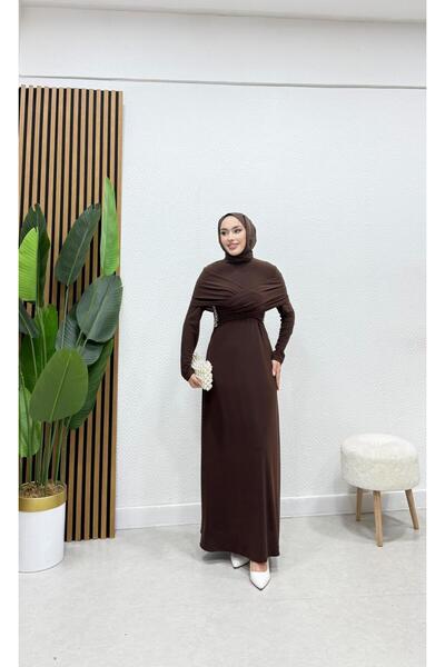 moda crn Drapeli Taş Detaylı Tesettür Elbise