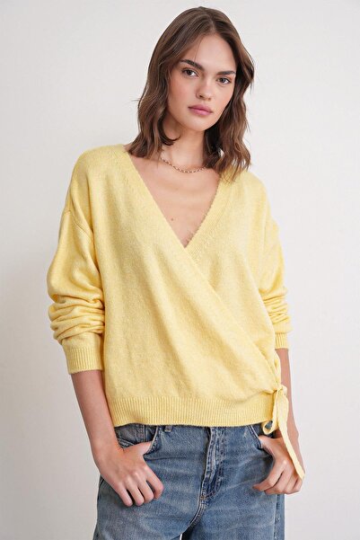 Giyimodam Women's Bowknot Knitwear Cardigan Yellow