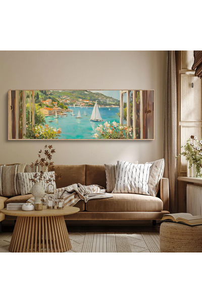 woodhomeworks Tek Parça Gerçek Ahşap Yatay Panorama Çerçeveli Tablo pencerede...