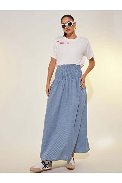 Generic Taik To Wide Maxi Skirt with Elastic Waist in Checkered