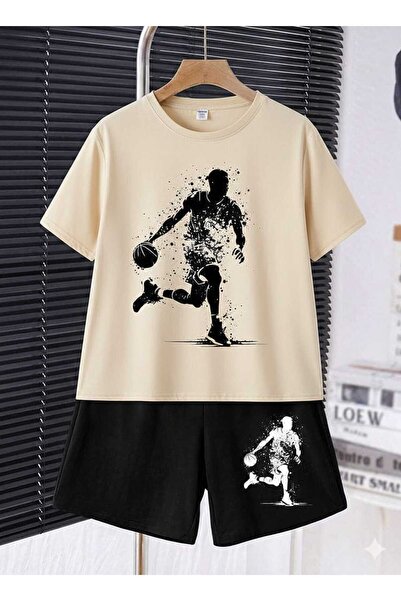 Nice Clothes Children's Tracksuit Set Hooded Unisex Black Basket Print