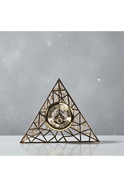 fontiero Piramit Formlu Altın Metal İskelet Mekanizmalı Dekoratif Masa Saati