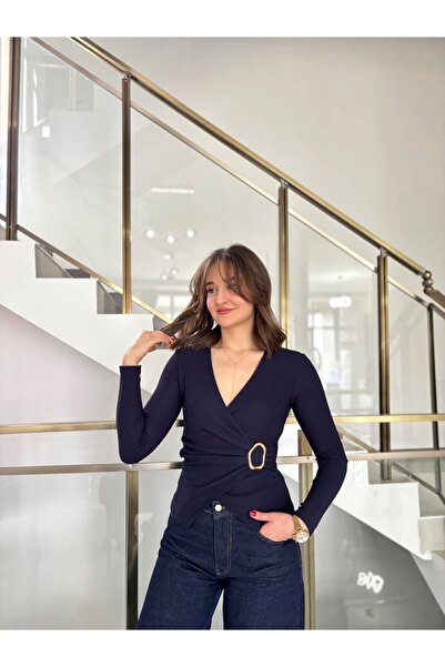 Sude Kızanlıklı Ottoman Fabric Double-Breasted Collar Buckle Blouse