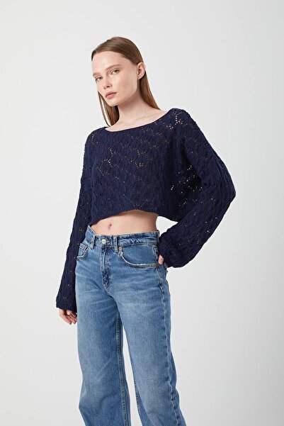 Giyimodam Lace-Like Knit Crop Knit Sweater Laci̇ Oversize