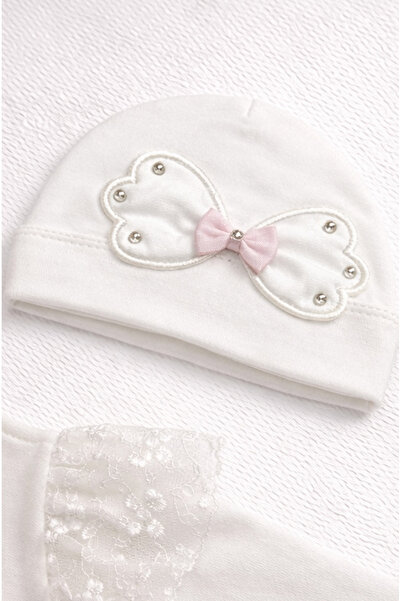 Kardeşler Bebe Baby Girl Romper Set with Lace Wings and Teddy Bear Figure and Booties