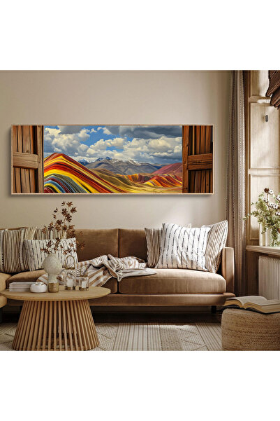 woodhomeworks Tek Parça Gerçek Ahşap Yatay Panorama Çerçeveli Tablo pencerede...