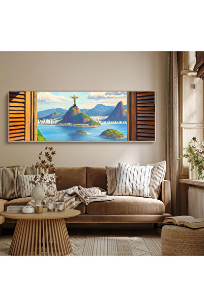 woodhomeworks Tek Parça Gerçek Ahşap Yatay Panorama Çerçeveli Tablo pencerede...