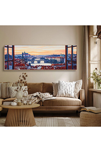 woodhomeworks Tek Parça Gerçek Ahşap Yatay Panorama Çerçeveli Tablo pencerede...