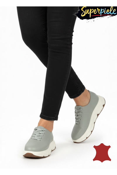 ANGEL BLUE Women's casual shoes made of natural leather with laces, thick wid...