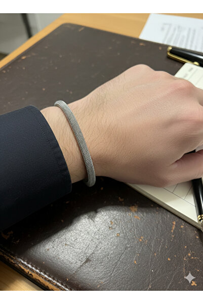 iz accessories 16 Men's Mesh Textured Steel Handcuff Bracelet