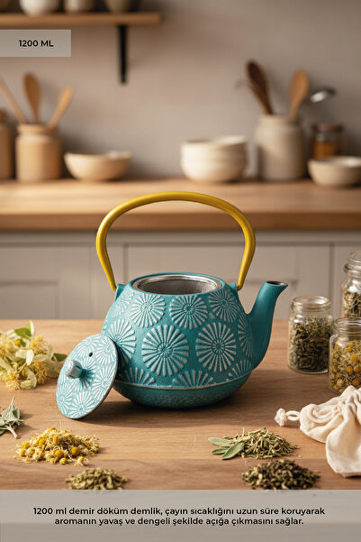 Taşev Armanno - Sümbül Döküm Demlik 1200 ml Yeşil