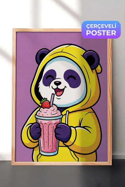 Zestia Drvena ukrasna slika na zidu, žuta Sa kapuljačom panda, milkšejk od ja...