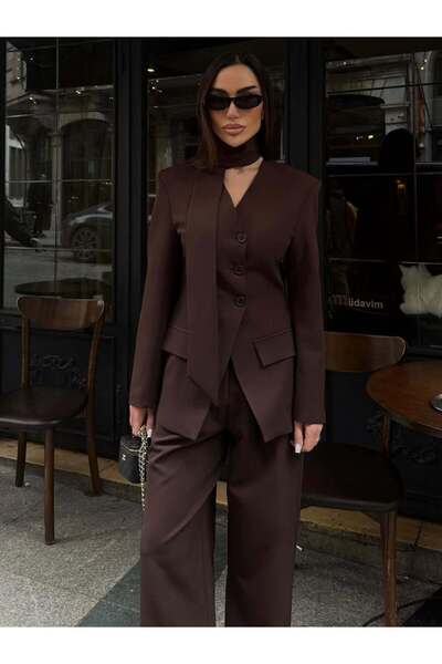 Julidress Shawl-Waist Belted Jacket and Palazzo Pants Premium 3-Piece Set