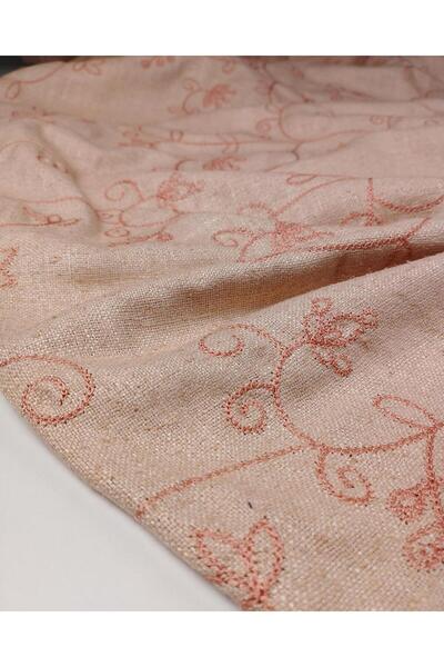 Kumaş Parça Embroidered Fabric on Pink Linen Width: 135 cm