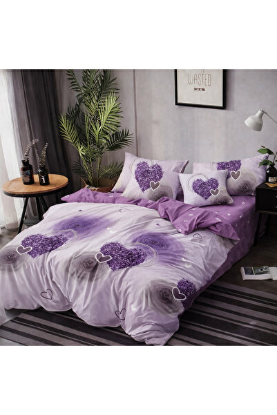 Casa Pucioasa Finet Bed Linen 6 Pieces, Double Bed Set, Purple Hearts 200x230cm