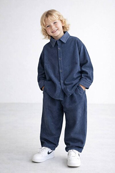 Teeny Weeny Kids Erkek Çocuk Oversize Kadife Gömlek Pantolon Takım