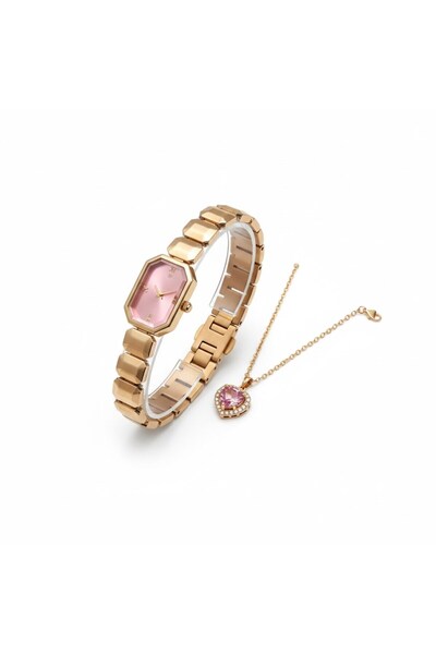 Denseden Gold Color Women's Watch and Stone Heart Necklace Set |   Special De...