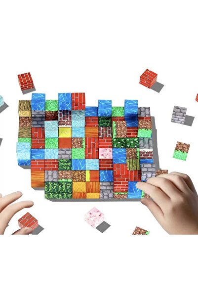 MINECRAFT Magnetic building set, Minecraft style, cubes, multicolor, 140 piec...