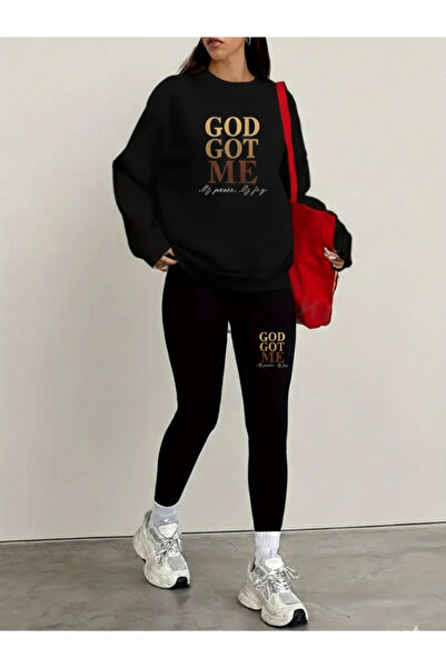 WOODROFFE Women's Printed Black Leggings - Sweatshirt Set 2-Piece Combination...