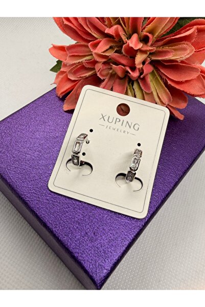 XUPING JEWELRY Zircon Stone 3 Stone Silver Color Mini Hoop Steel Earrings