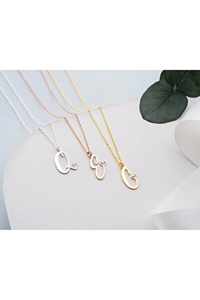 Papatya Silver 925 Ayar Kesim Harf Kolye.rose.gold.rodaj