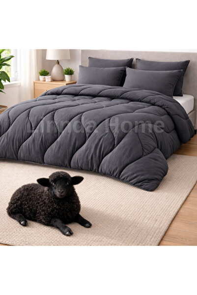 İlkim Tekstil %100 Merinos Antrasit Yün Yorgan Çift Kişilik – Dört Mevsim, Te...