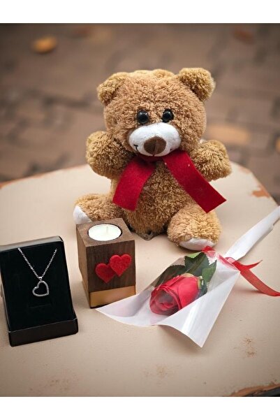 Masalsı Concept Kadın Kalp Kolye Seti | Peluş Ayıcık & Mum Detaylı Şık ve Anl...
