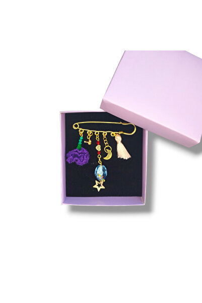 STE Ay ve Yıldız Detaylı El Yapımı İskoç İğnesi – Çiçek, Püskül ve Anahtar Ch...