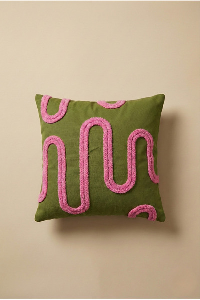 Maharat Bohemian Curved Patterned Punch Throw Pillow Cover