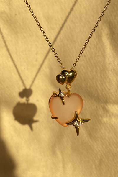 Brethils Pink Heart Cloud Stone Necklace, Non-Tarnishable, 45 Cm, Shipped in ...