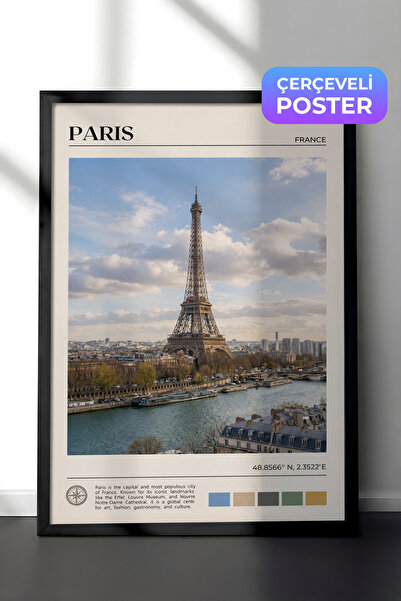 Zestia Crna uokvirena zidna slika Pariz Ajfelova kula Sena reka Gradski pejza...