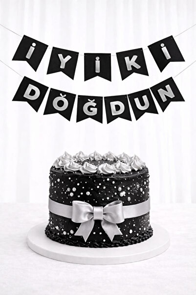 Baloncu Nene Μαύρο χαρτόνι Χρόνια Πολλά Ασημένιο Πανό με Γράμματα Διακοσμητικ...