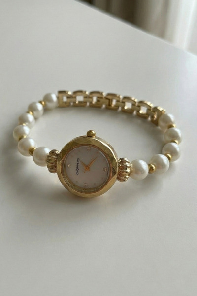 Volenta Shop Gold Color Pearl Minimal Women's Wristwatch