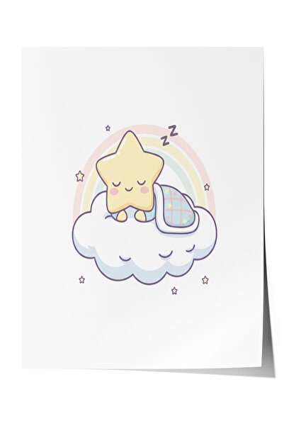 Zestia Poster cu stea dormind pe nor și curcubeu pastelat pentru decorarea ca...