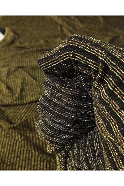 Kumaş Parça Black and Gold Colored Glitter Jersey (Width 160 cm X Length 200 cm)