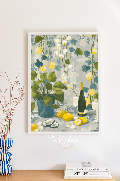 tablodea Tablou de bucătărie în stil mediteranean cu tematică de lămâie și vi...