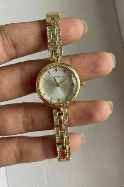Volenta Shop Gold Color Stone Detailed Women's Wristwatch