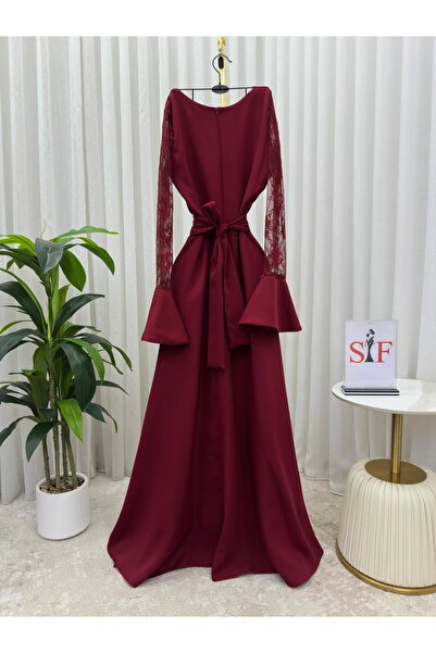ALSAMAHA Long burgundy dress with lace sleeves