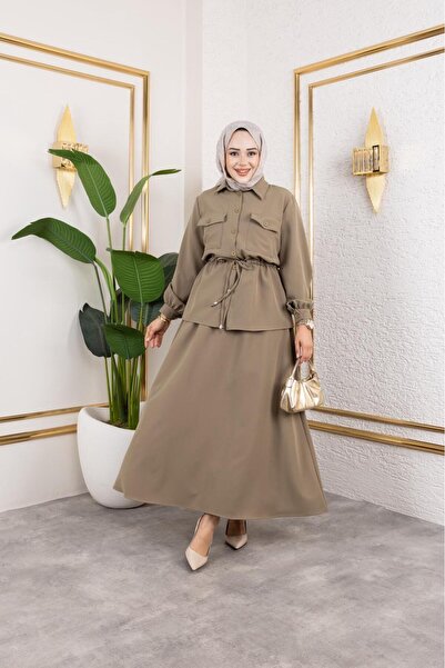 RAZENCİ Women's Two-Piece Set with Skirt, Shirt, and Pocket Detail