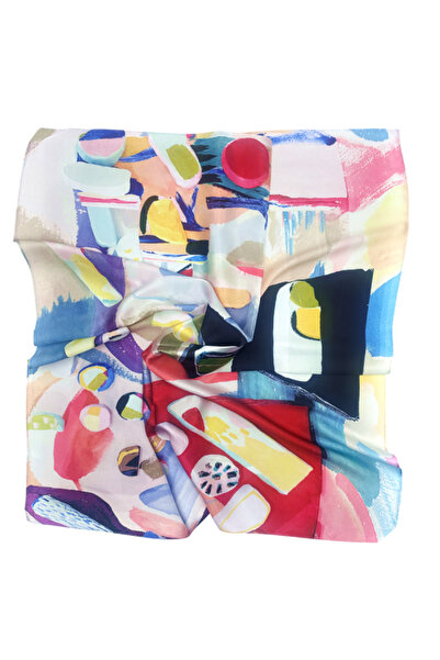 PRAVALIA CU SURPRIZE Klara Women's Scarf with Abstract Painting, 70x70cm