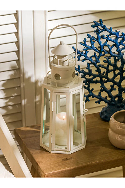 LC Waikiki LCW HOME Beyaz Dekoratif Metal Deniz Feneri Mumluk 33 Cm