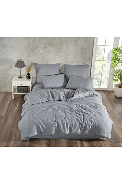 Beğenal طقم غطاء لحاف مزدوج مخطط من الساتان القطني بنسبة 100%