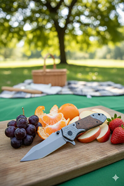 MERTCAN KNİFE Paslanmaz Çelik Katlanabilir Kamp ve Doğa Çakısı - Ahşap Detayl...
