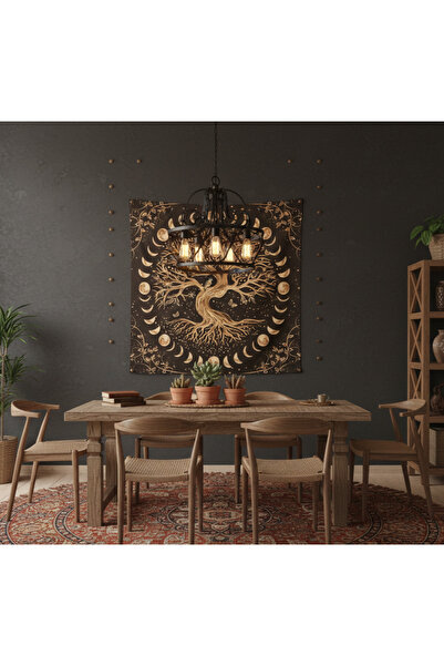 Etnik Dekor Tree of Life and Moon Phase Pattern Digital Print Wall Covering