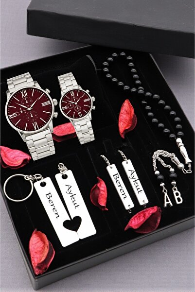 nw northwatch Kişiye Özel Siyah Çift Saat Seti – İsimli Anahtarlık ve Harfli ...