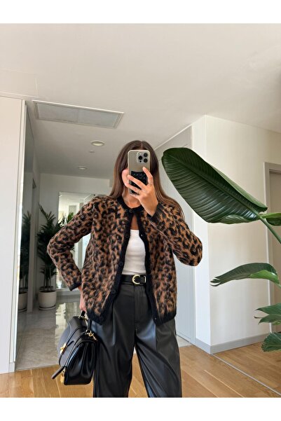 Trend Marfa Leopard Patterned Wool Blend Cardigan