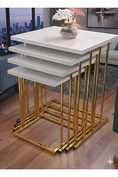 Nokta Sehpa Home RÜYA 4LÜ ZİGON SEHPA 18 MM MDF gold beyaz
