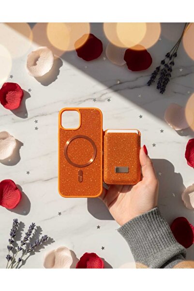 KumOziShop iPhone 13/14 Uyumlu MagSafe ve Mıknatıs Özellikli Taşlı Cüzdanlı P...