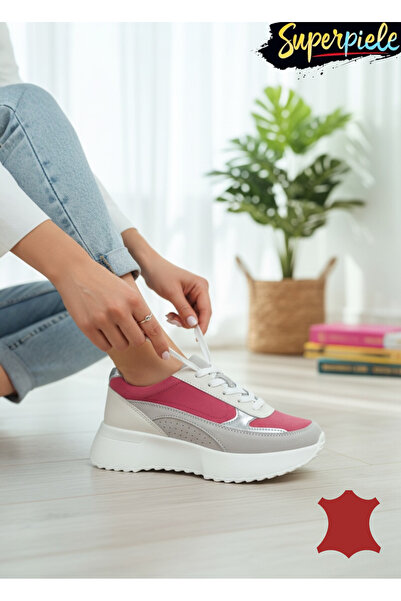 ANGEL BLUE Women's multicolor sneakers lined with natural leather with thick ...